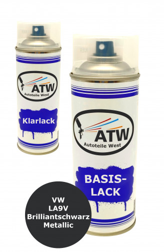 Autolack für VW LA9V Brilliantschwarz Metallic+400ml Klarlack Set